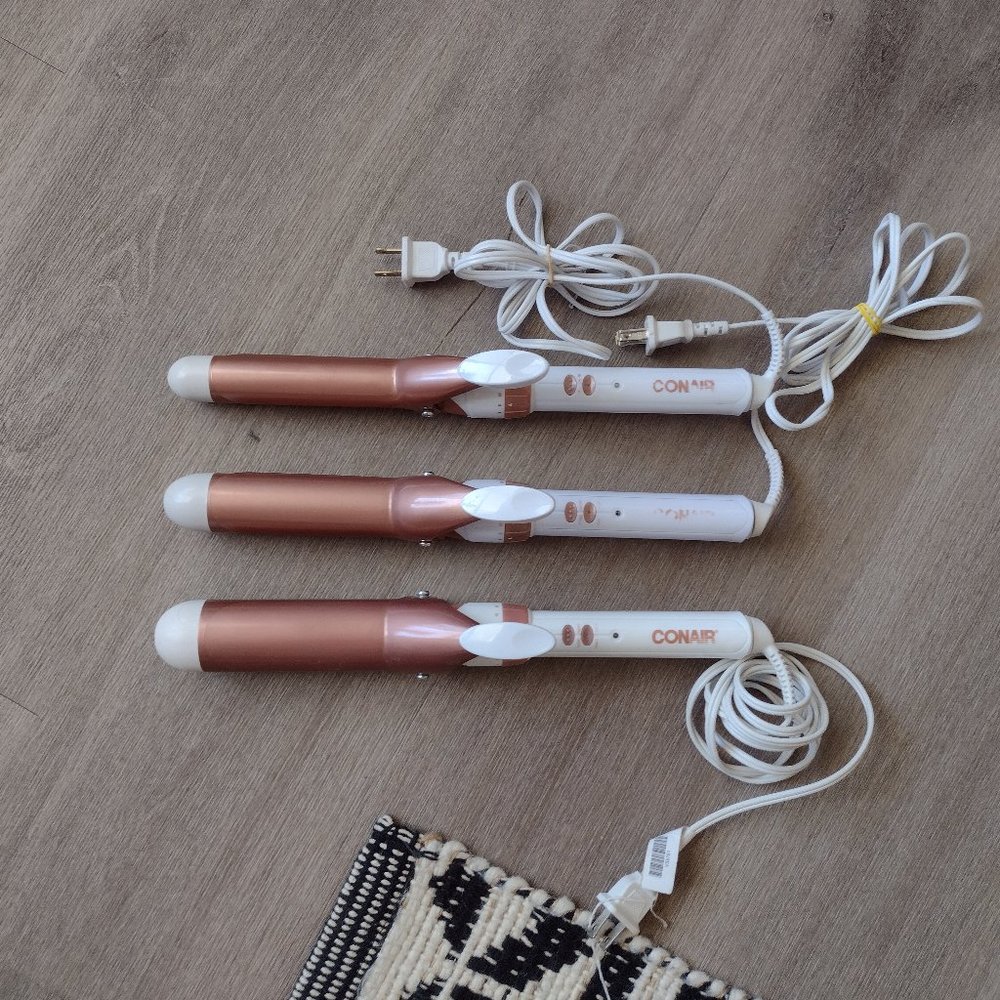 Lot of 3 Conair ceramic curl irons, 1.5, 1.25, 1 inch